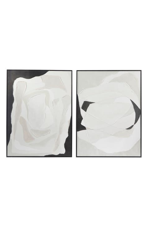 White Abstract Canvas Framed Wall Art