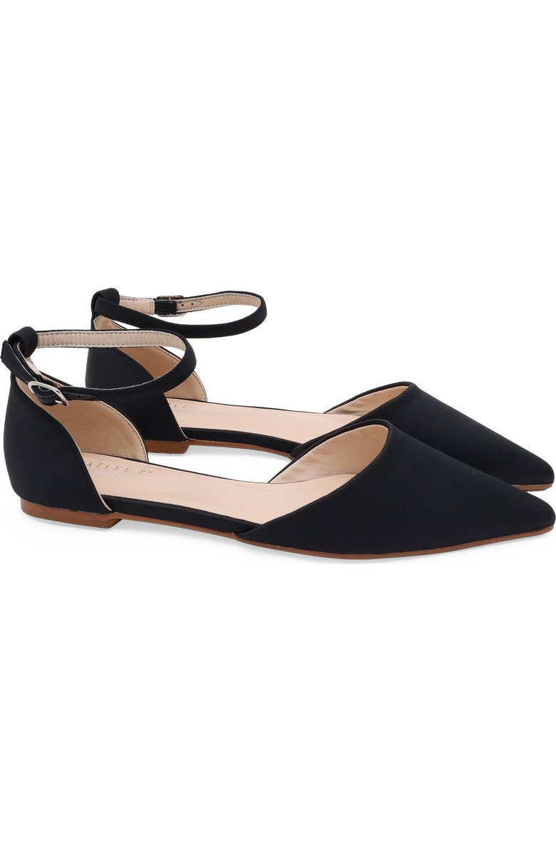 Kailee P Bella Satin Pointy Toe Flats with Ankle Strap, Main, color, Black