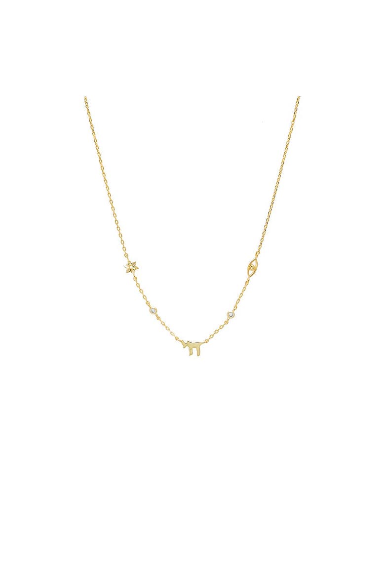 Mini CZ Bezel Jewish Charm Necklace, Main, color, Gold