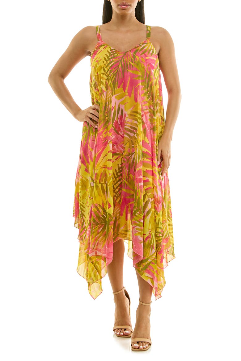 Patterned Handkerchief Hem Dress, Main, color, LIME/BUBBLEGUM