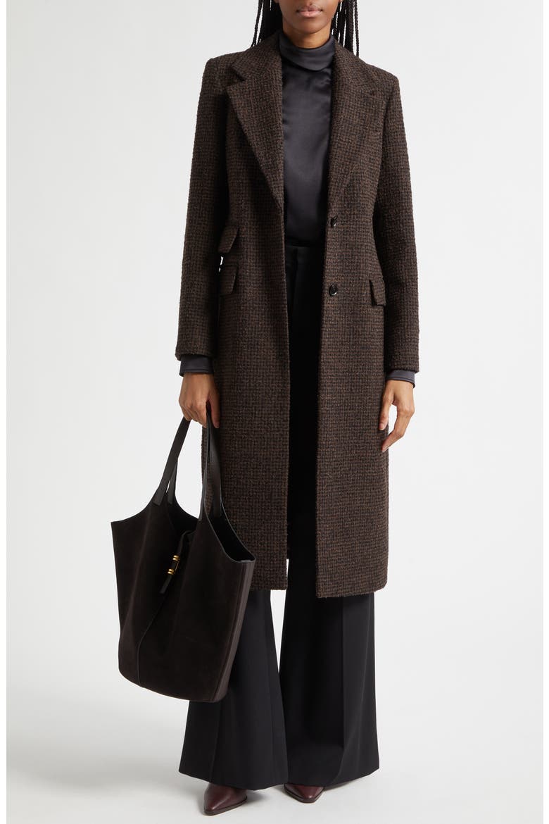 Kai Check Wool Blend Bouclé Coat, Alternate, color, CHOCOLATE BROWN