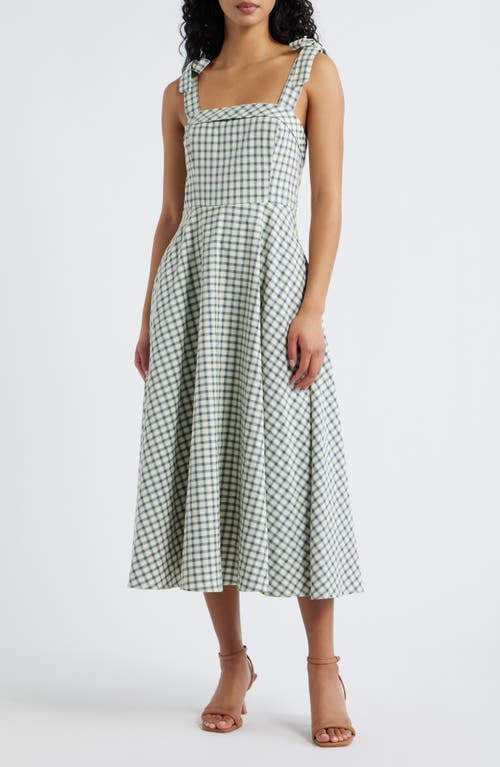 Lulus Shay Gingham Tie Shoulder Cotton Midi Dress in Blue/white at Nordstrom, Size Large