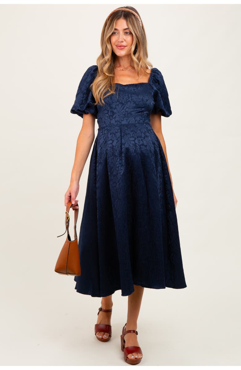PinkBlush Floral Jacquard Puff Sleeve Midi Dress, Main, color, 