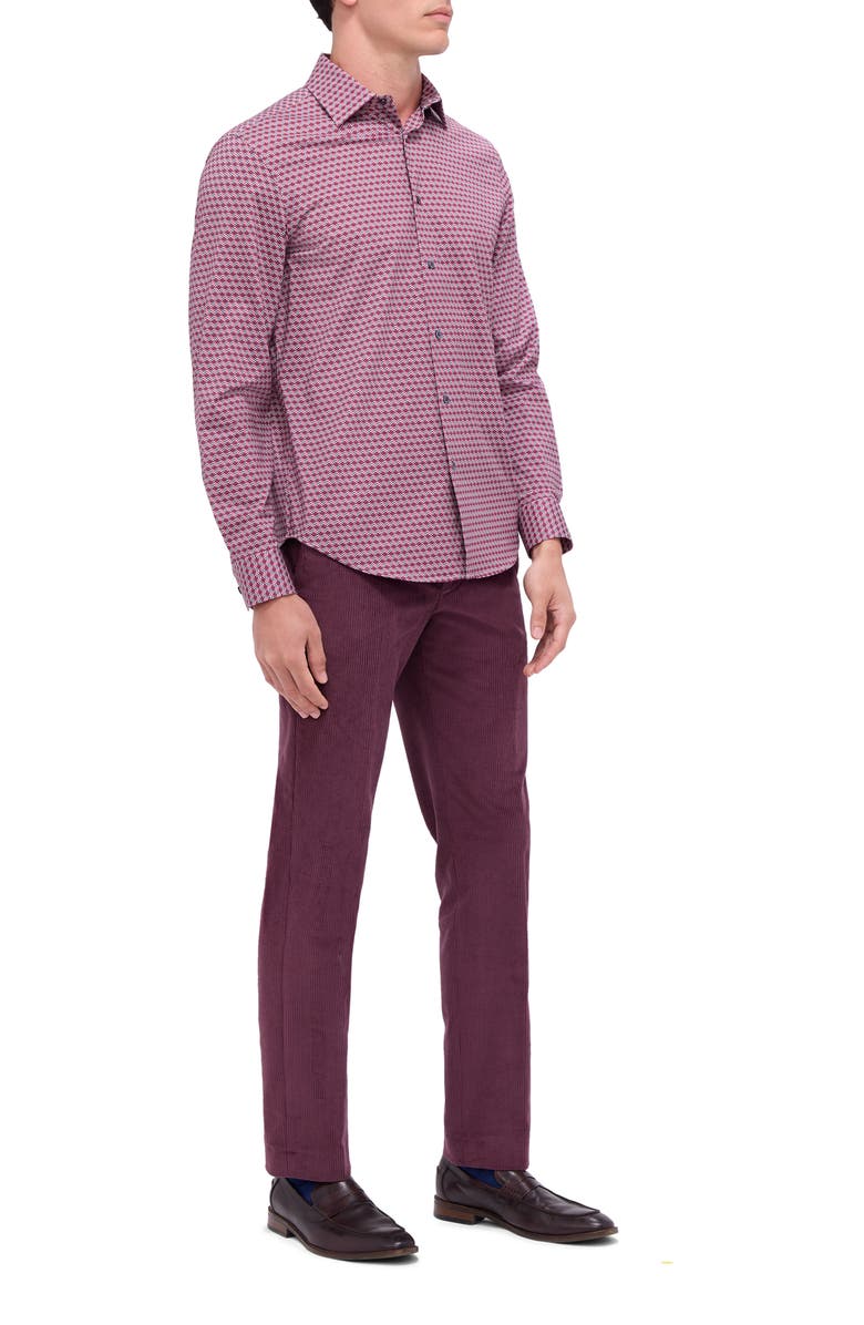 Bugatchi James OoohCotton<sup>®</sup> Geo Print Button-Up Shirt, Alternate, color, Ruby