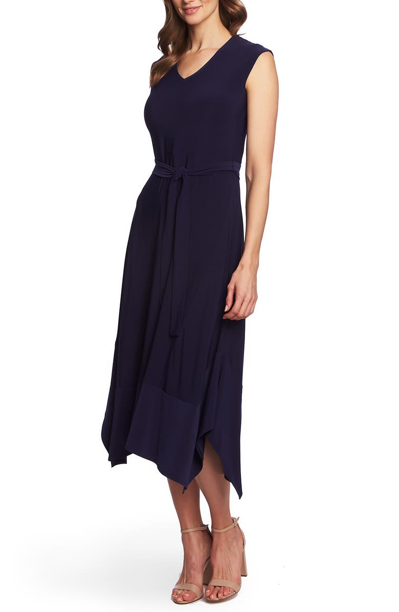 Chaus Tie Waist Handkerchief Hem Midi Dress, Alternate, color, 