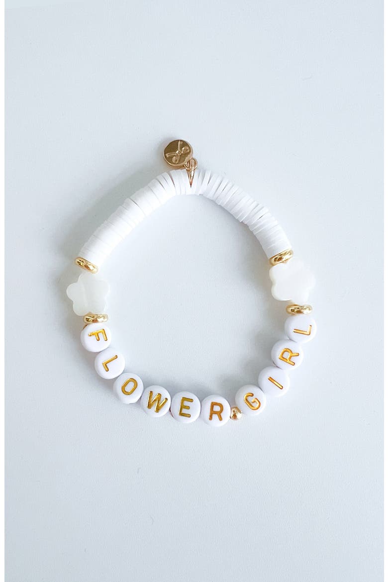 Flower Girl Beaded Bracelet, Main, color, White