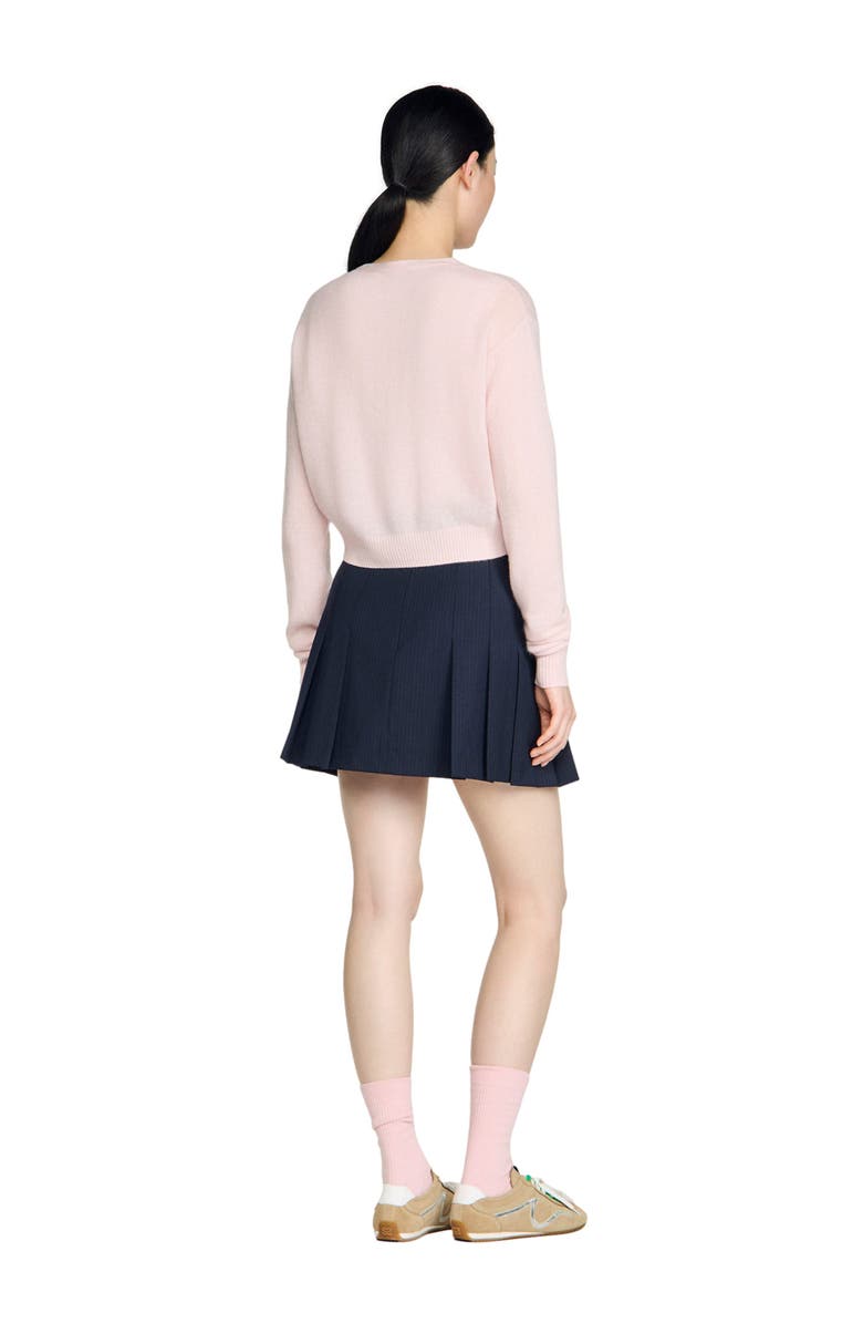 SANDRO Cropped cashmere wool cardigan, Alternate, color, Light Pink