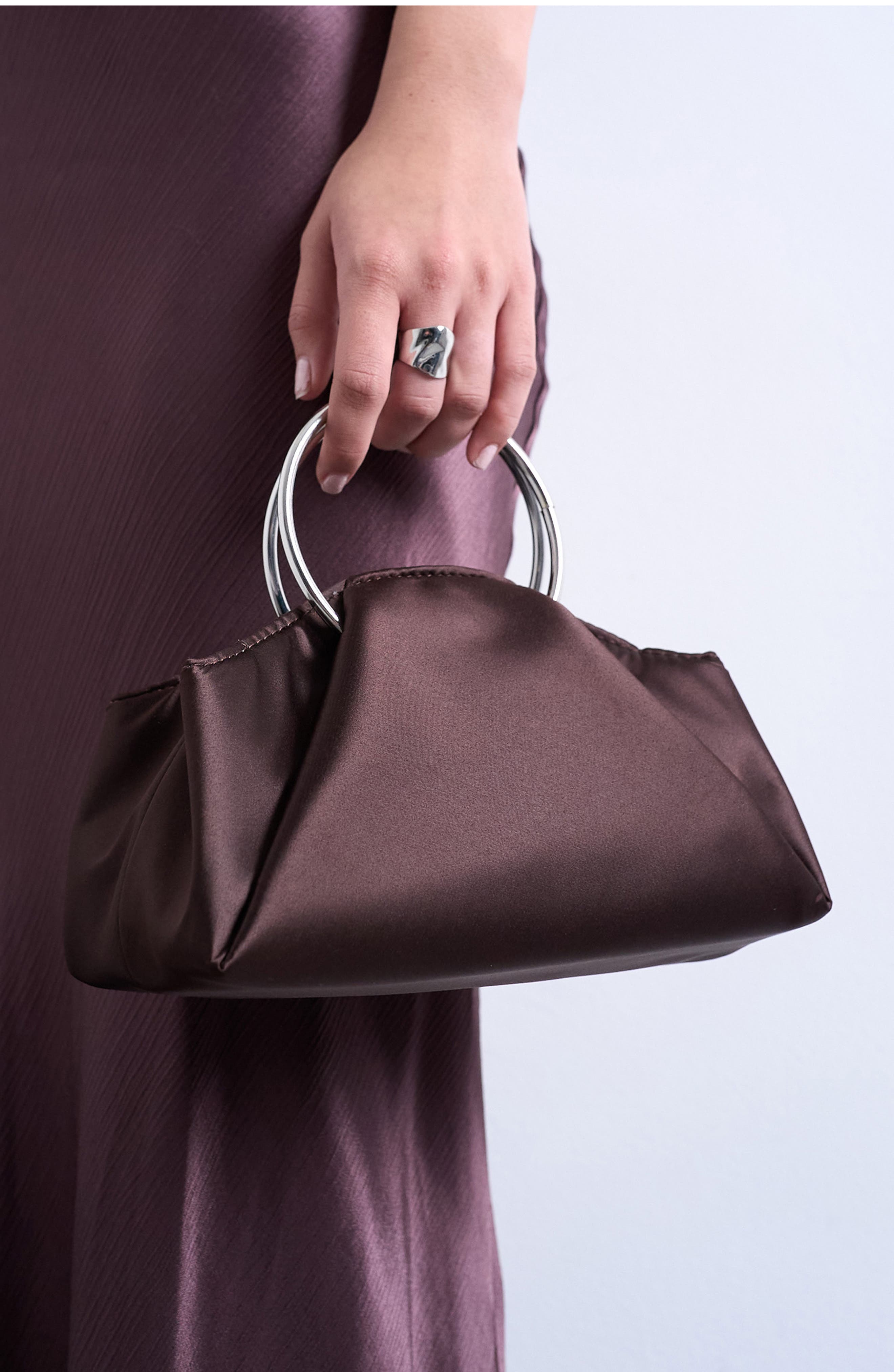 Topshop Metal Top Handle Grab Bag, Alternate, color, Brown