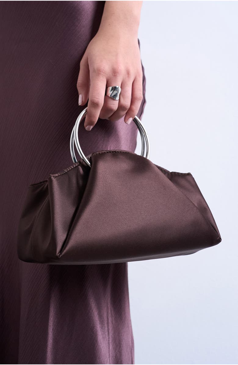 Topshop Metal Top Handle Grab Bag, Alternate, color, Brown