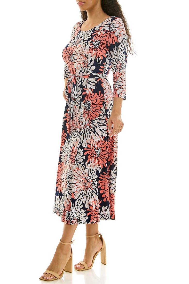 Sylvia Printed Tie Waist Midi Dress, Alternate, color, NAVY/CORAL MULTI