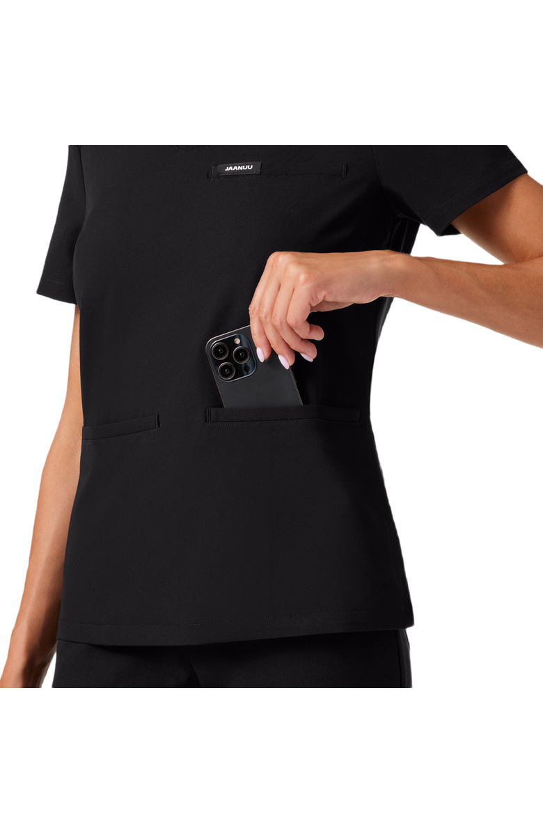 JAANUU Helia Women's 3-Pocket Slim Notched V-Neck Scrub Top, Alternate, color, Black