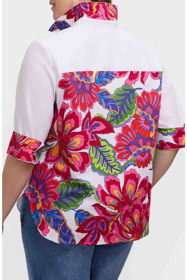 Meghan Para Blooms Mix Print Stretch Cotton Blend Button-Up Shirt, Alternate, color, PINK/ WHITE MULTI