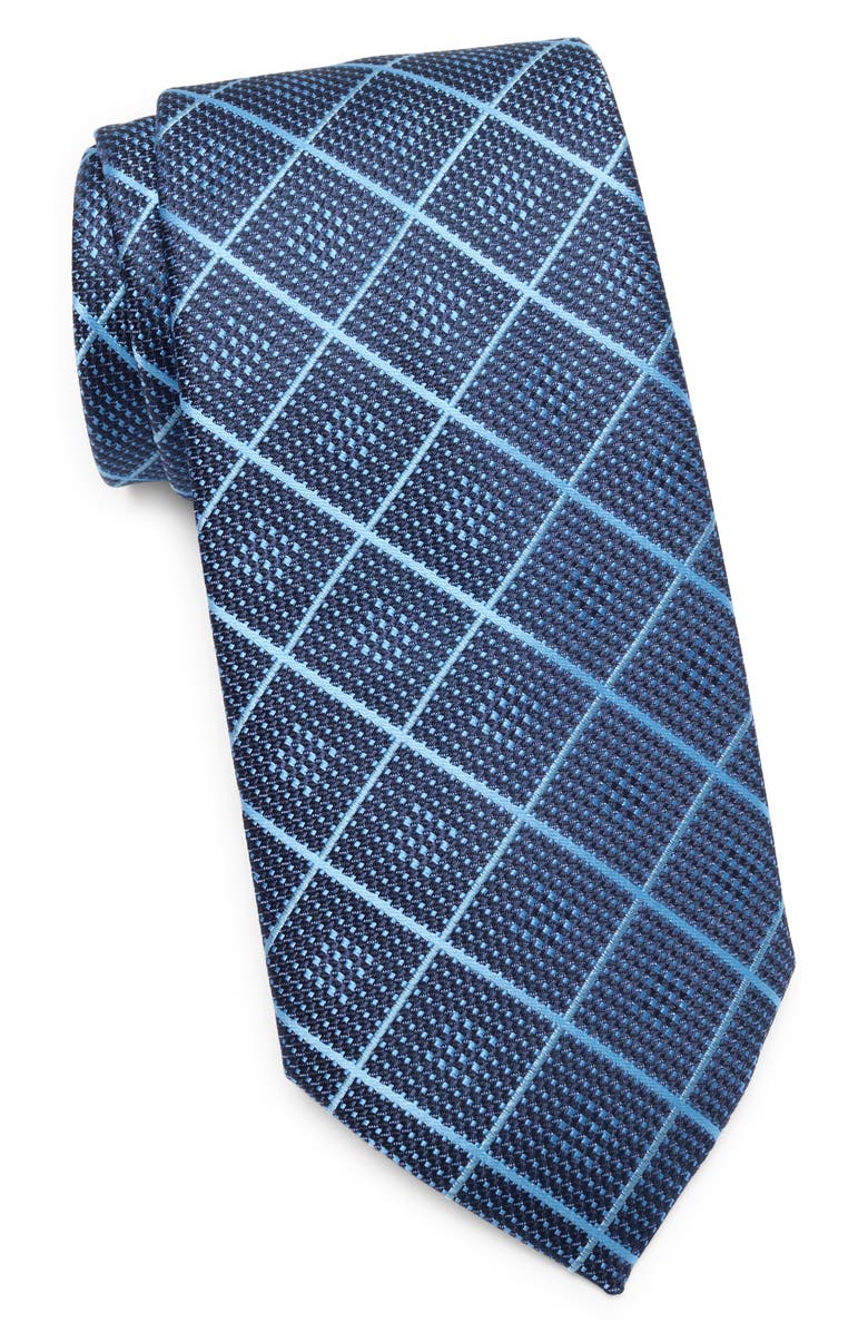 Michael Kors Baine Grid Print Tie, Main, color, Navy