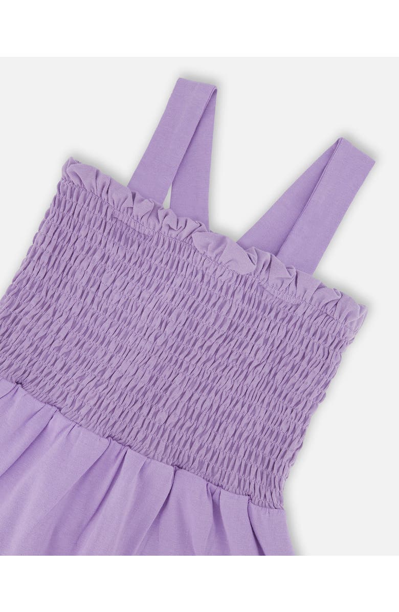 Deux par Deux Little Girl's Smocked Organic Cotton Dress With Mesh Frill Lilac, Alternate, color, 