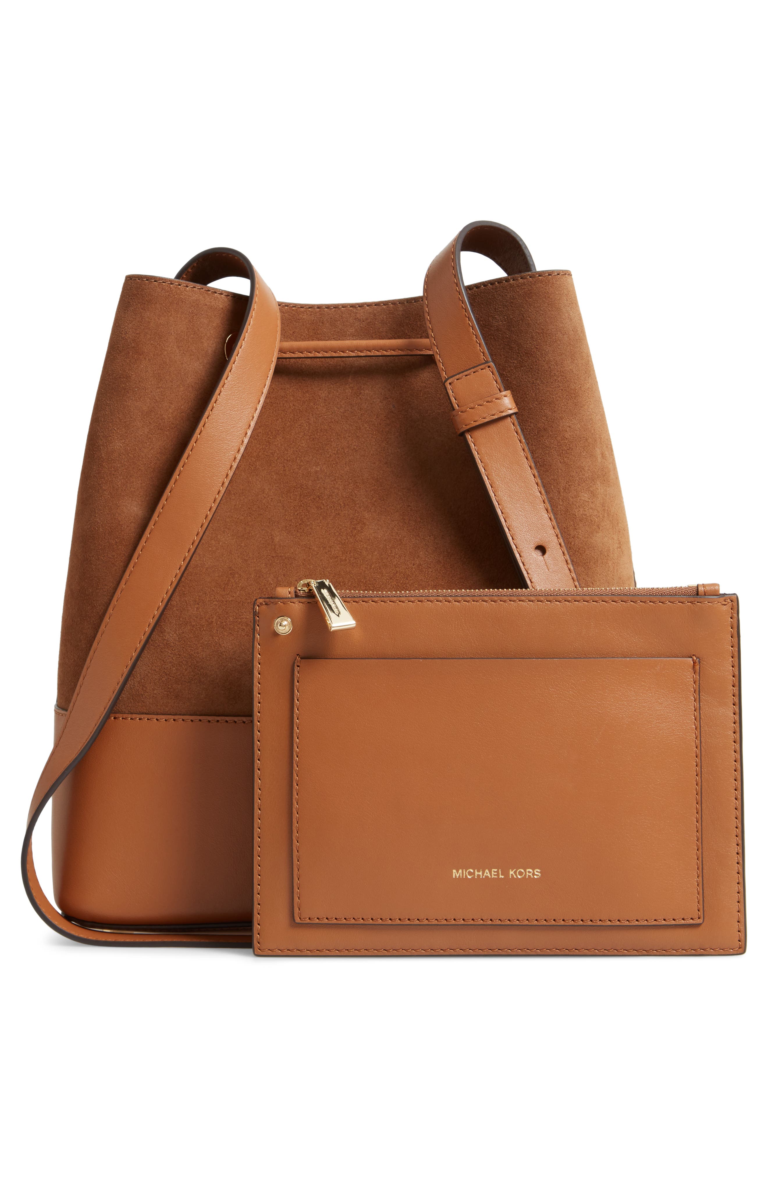 MICHAEL Michael Kors Cary Leather & Suede Bucket Bag, Alternate, color, 
