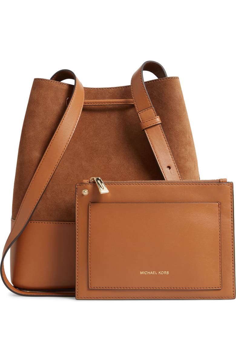 MICHAEL Michael Kors Cary Leather & Suede Bucket Bag, Alternate, color,