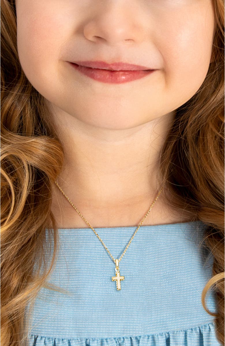 Tiny Blessings 14K Gold Beautifully Beveled Cross 12-14" Necklace, Alternate, color, 14K Yellow Gold