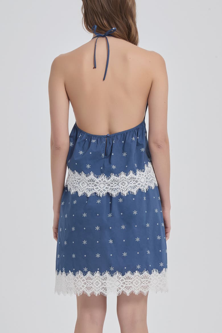 Soleil Lace Trim Halter Cotton Top, Alternate, color, Indigo