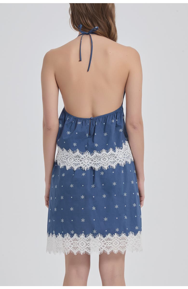 nuaje nuaje Soleil Lace Trim Halter Cotton Top, Alternate, color, Indigo