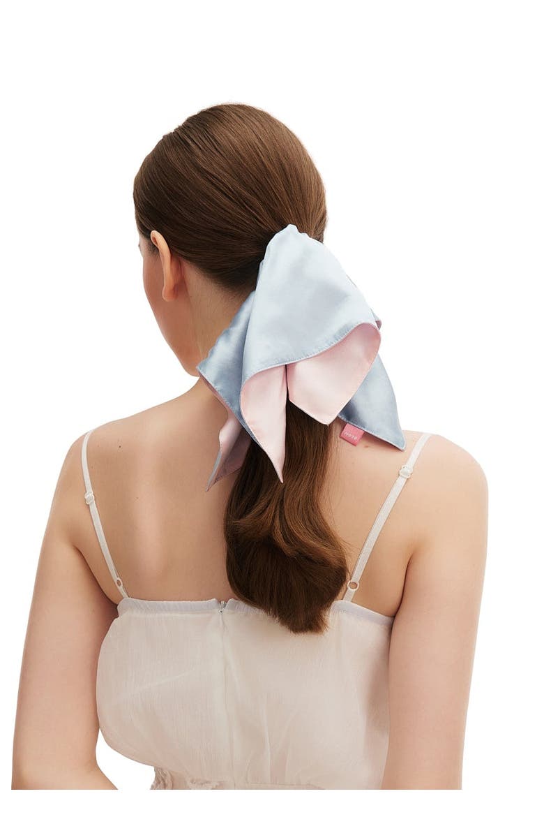 x Mimi Tao Trans Joy Oversized Square Silk Scrunchie, Alternate, color, Baby Blue