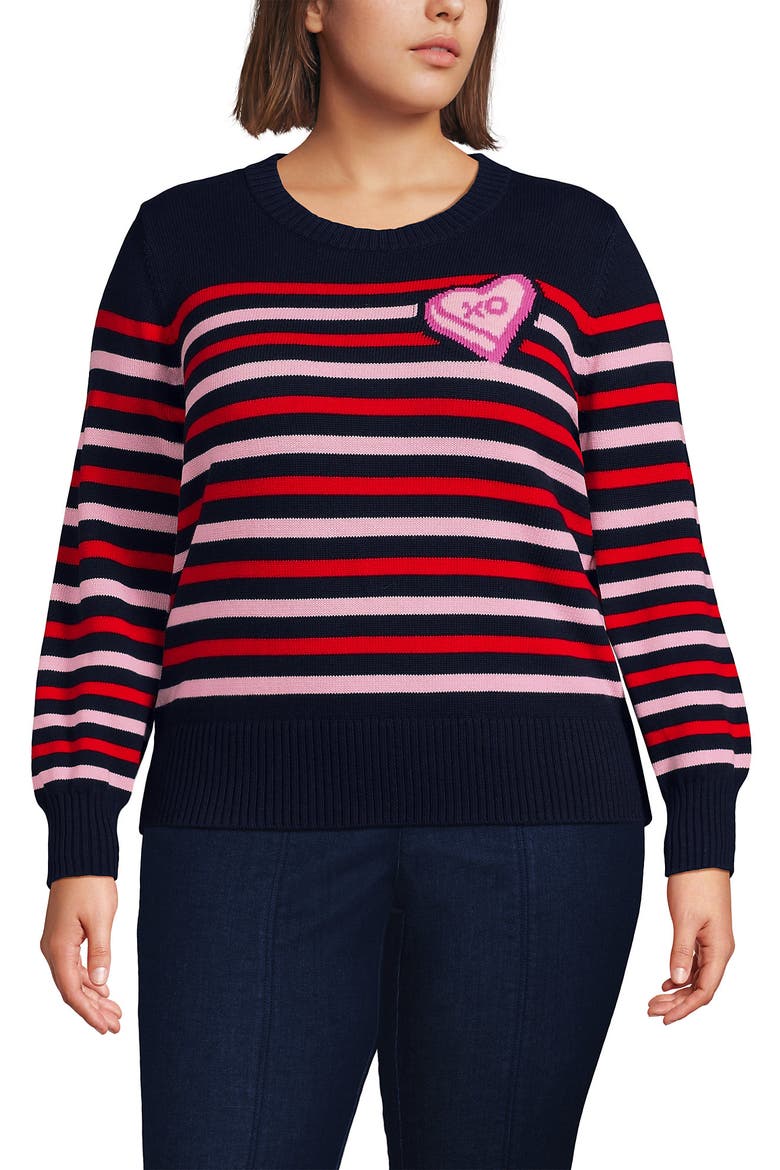 Plus Size Drifter Jacquard Sweater, Main, color, Candy Heart/Navy/Red Stripe