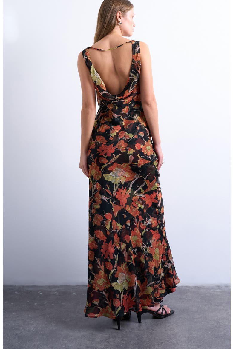 Floral Cowl Neck Chiffon Maxi Dress, Alternate, color, BLACK MULTI