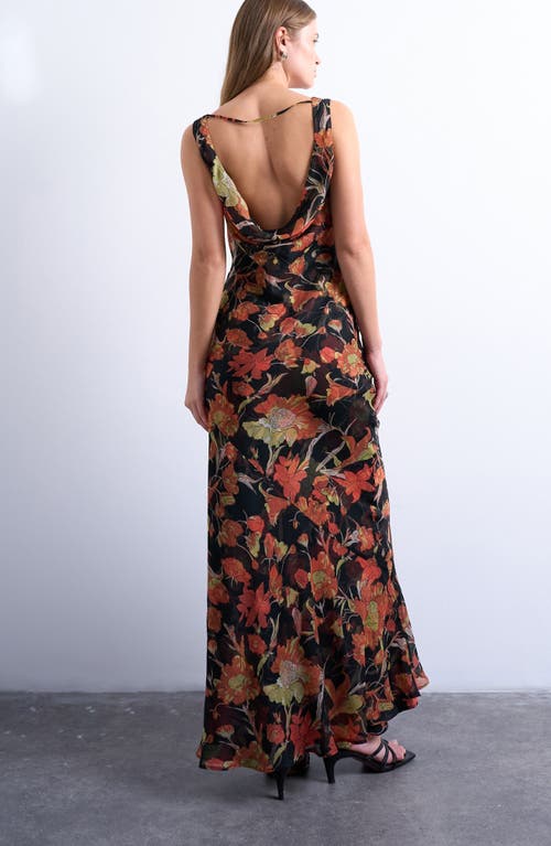 Topshop Floral Cowl Neck Chiffon Maxi Dress In Multi