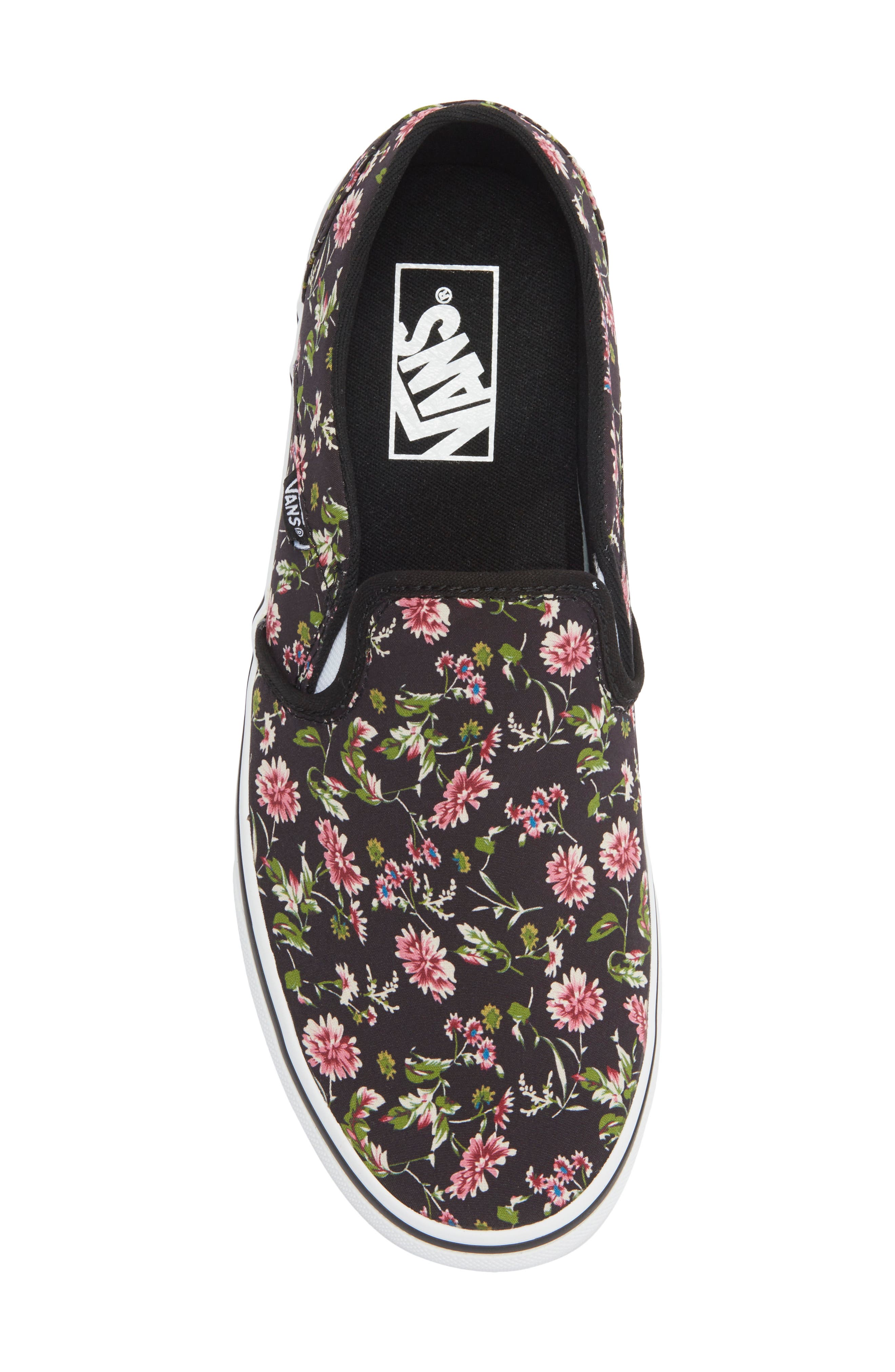 Vans Asher Floral Slip-On Sneaker, Alternate, color, Dark Floral Black
