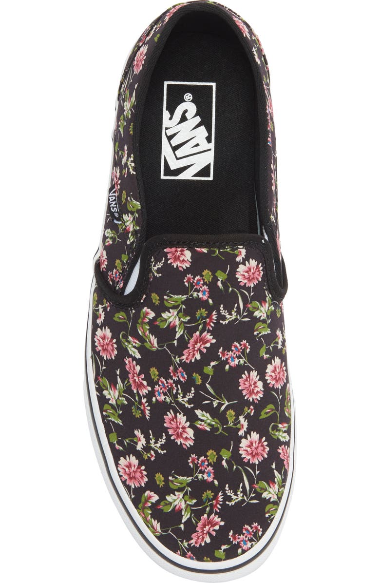 Vans Asher Floral Slip-On Sneaker, Alternate, color, Dark Floral Black