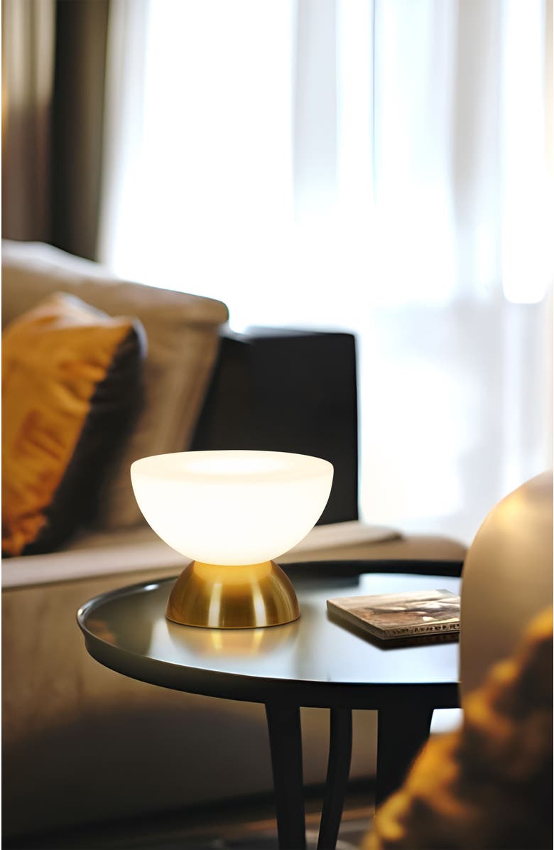 Brightech Lamina 5" Double Dome Dimmable LED Table Lamp With Gold Brass Accent, Alternate, color, Gold