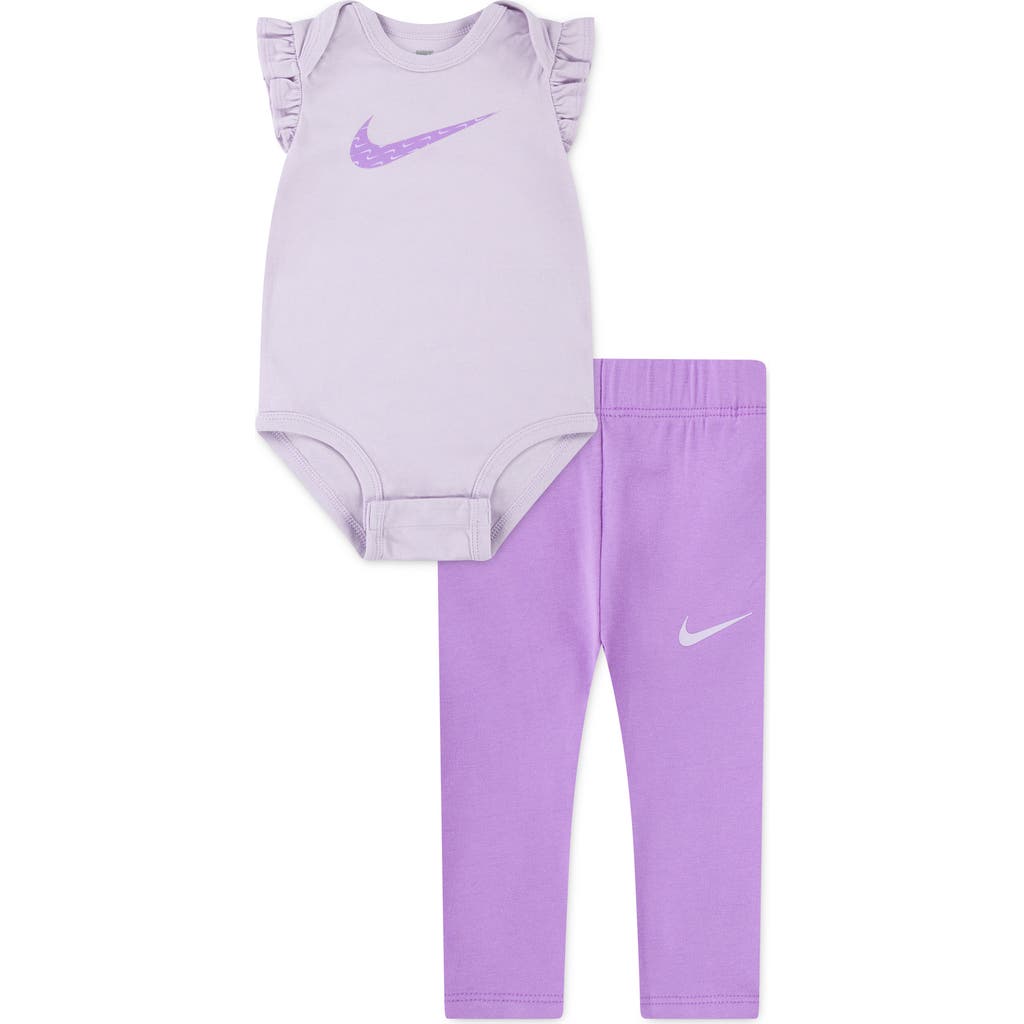 Nike Babies' Swoosh Motion Bodysuit & Leggings Set In Purple