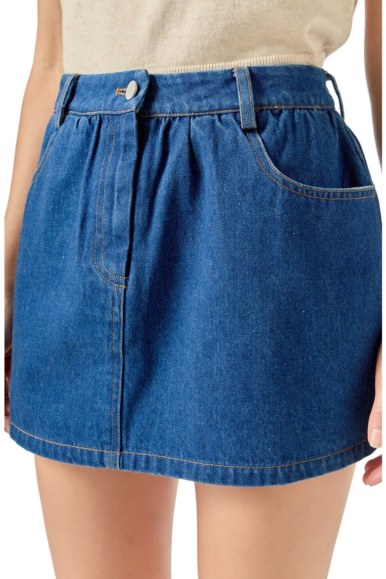 Shirred Denim Miniskort, Alternate, color, DARK DENIM