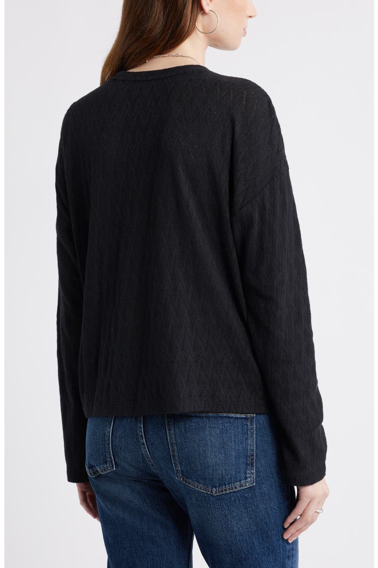 Pointelle Cotton Crewneck Knit Top, Alternate, color, BLACK