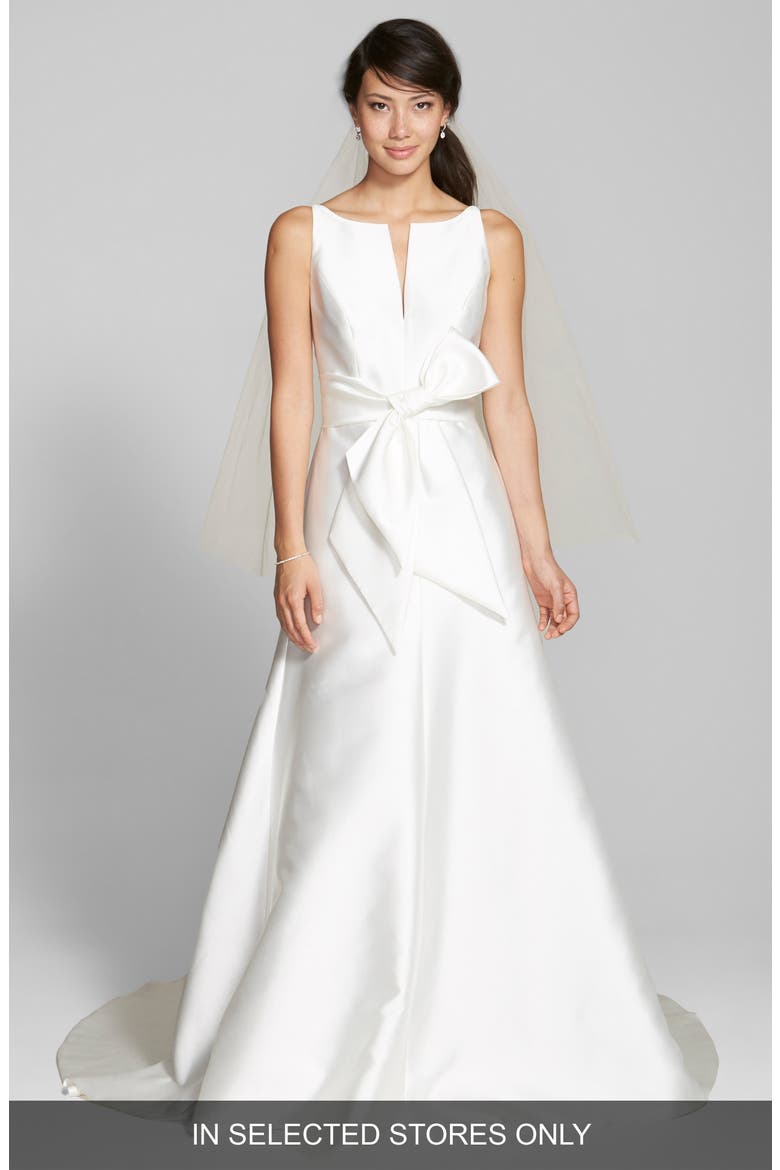 Bow Detail Mikado Dress, Alternate, color, IVORY