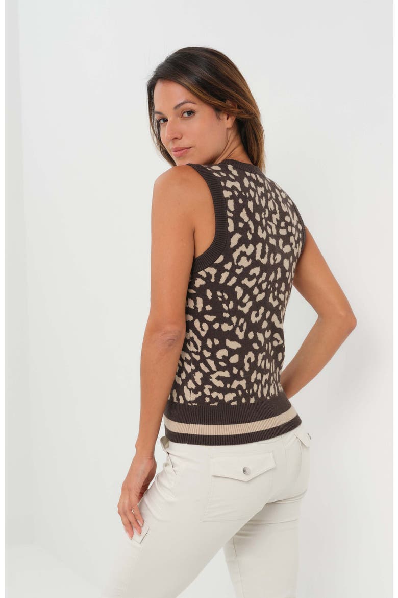 Clara Jacquard Sweater Vest with Striped Hem, Alternate, color, Urban Jungle/Latte & Espresso
