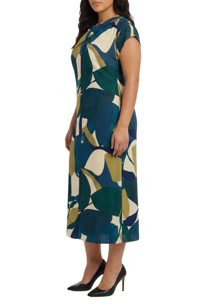 Twist Neck Short Sleeve Midi Dress, Alternate, color, IVORY/ GREEN