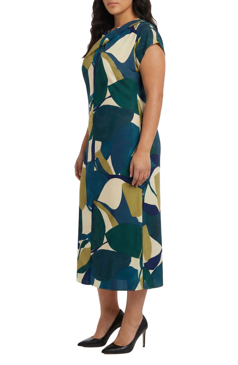 London Times Twist Neck Short Sleeve Midi Dress, Alternate, color, Ivory/ Green