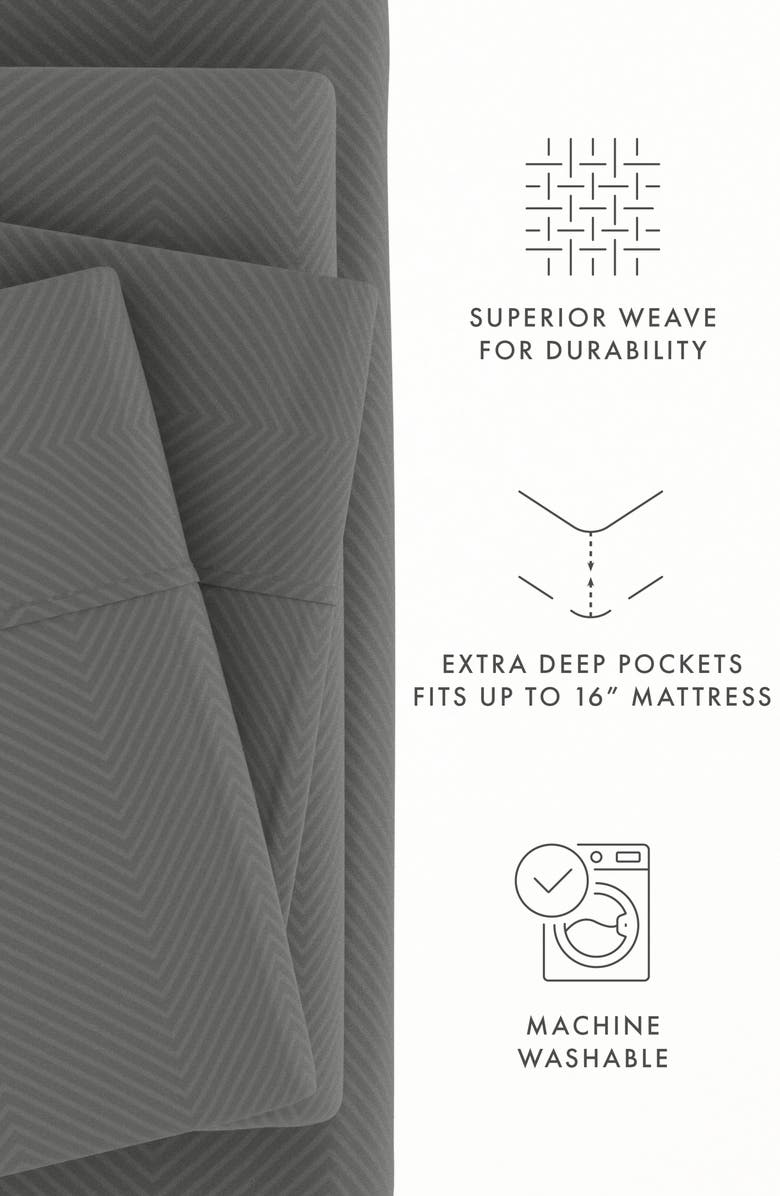 HOMESPUN HOME SPUN Premium Chevron Embossed 4-Piece Bed Sheet Set, Alternate, color, Gray