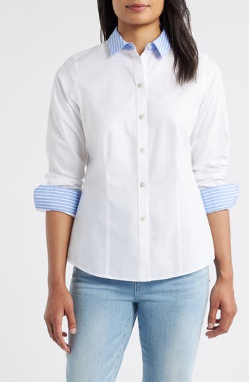 Foxcroft Dianna Stripe Button-up Shirt In White