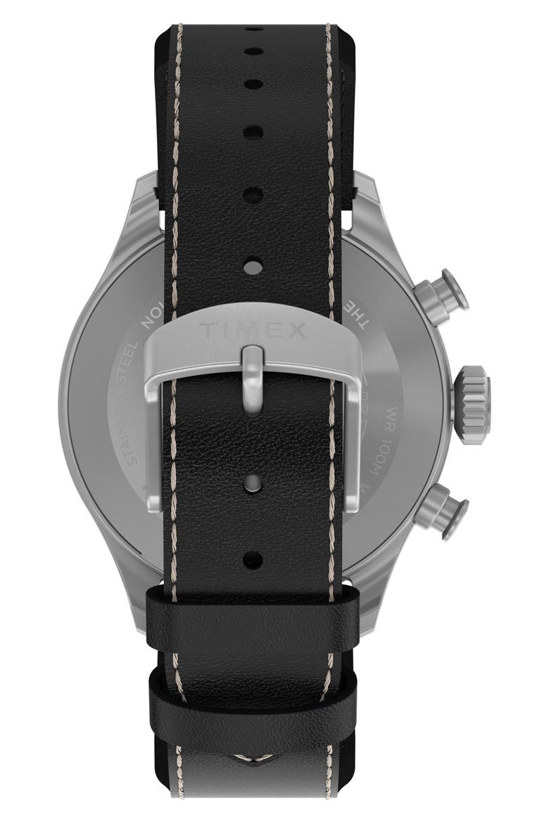Waterbury Ace Chronograph Leather Strap Watch, 41mm, Alternate, color, BLACK