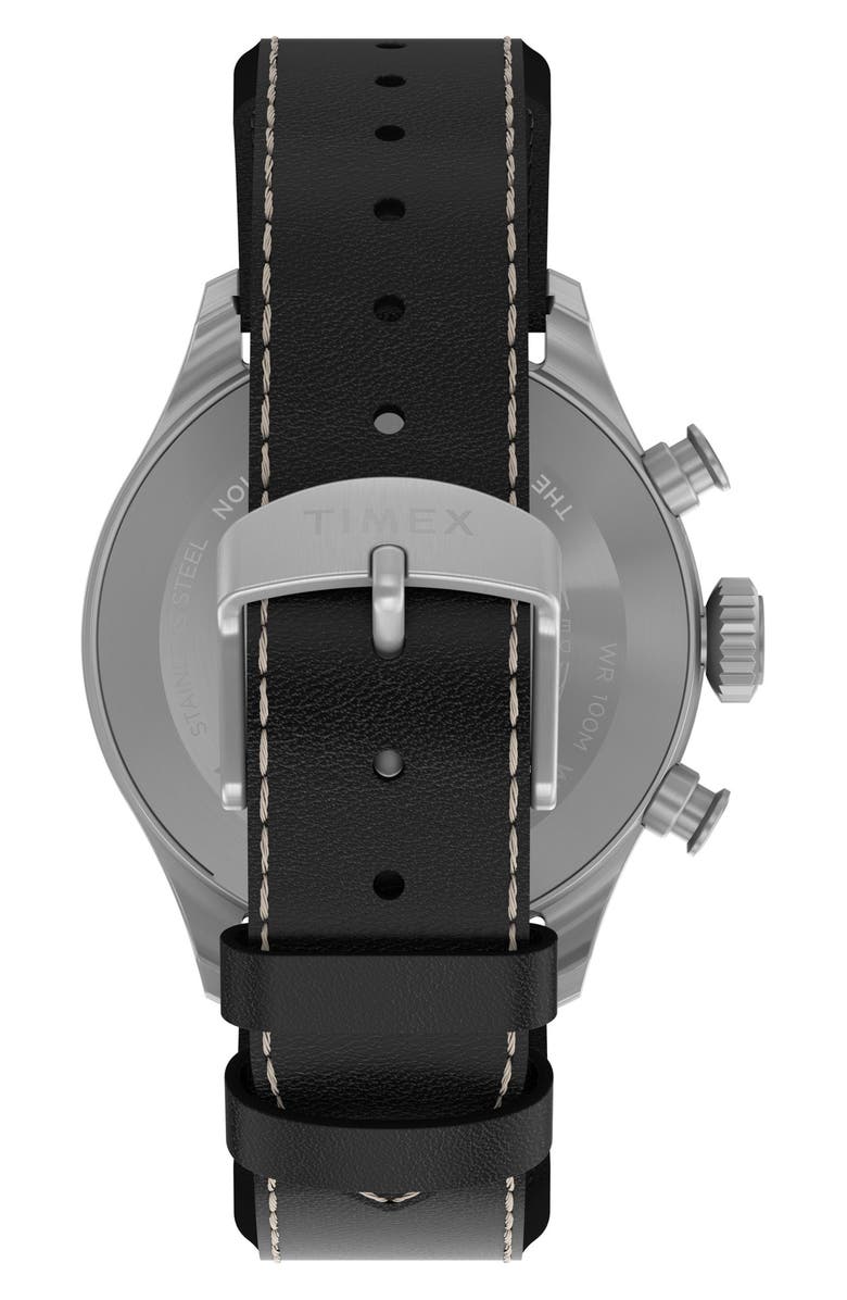 Timex<sup>®</sup> Waterbury Ace Chronograph Leather Strap Watch, 41mm, Alternate, color, Black