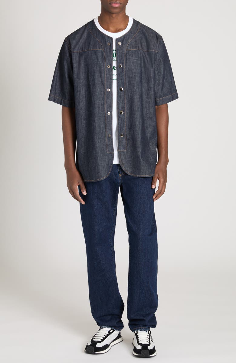 Dolce&Gabbana Embroidered Denim Bowling Shirt, Alternate, color,