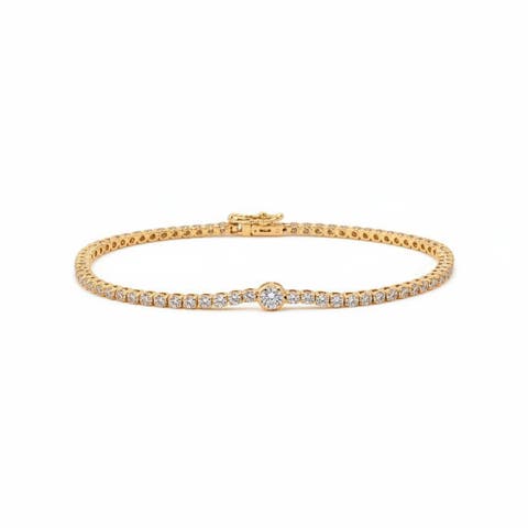 Lab Grown Diamond Round Bezel Accent Tennis Bracelet 14K