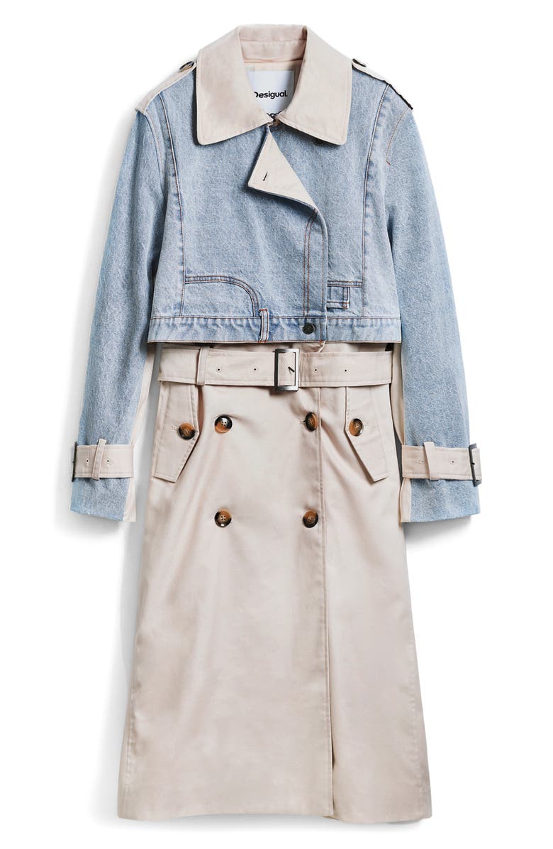 Desigual Mixed Media Trench Coat, Alternate, color, 