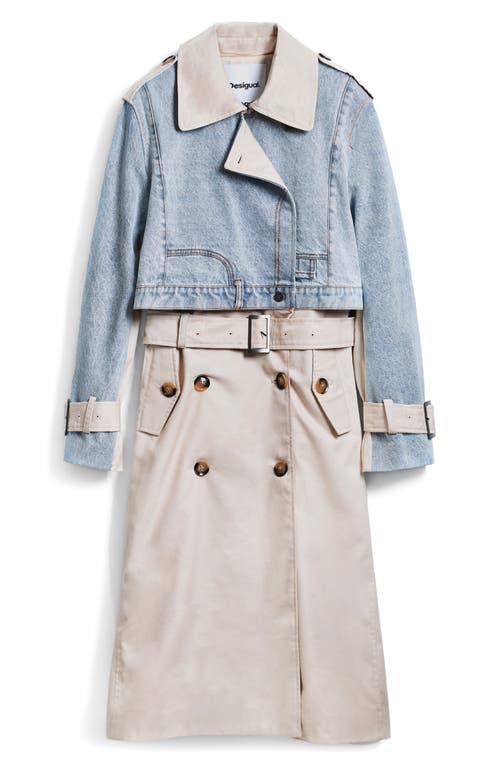 Desigual Mixed Media Trench Coat In Beige