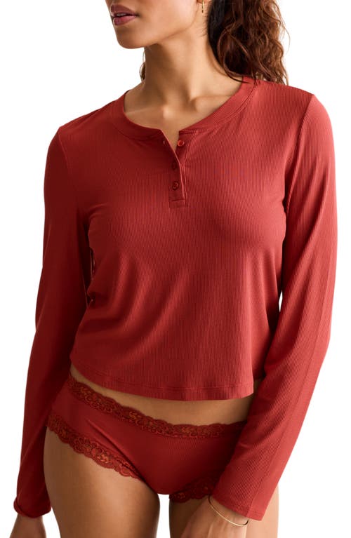 Fleur't Henley Crop Pajama Top In Red