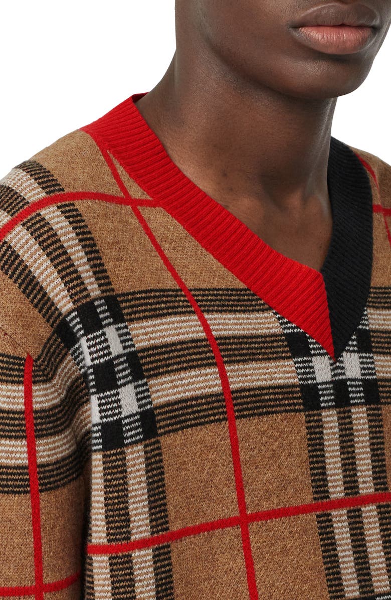Burberry Duggan Check V-Neck Sweater, Alternate, color, 