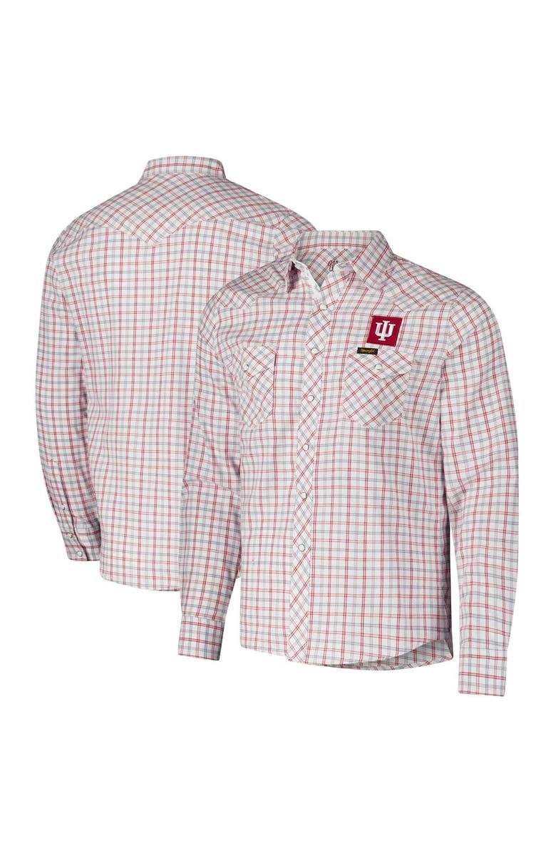 COLOSSEUM X WRANGLER Men's Colosseum x Wrangler White Indiana Hoosiers Plaid Window Pane Long Sleeve Full-Snap Shirt, Main, color,