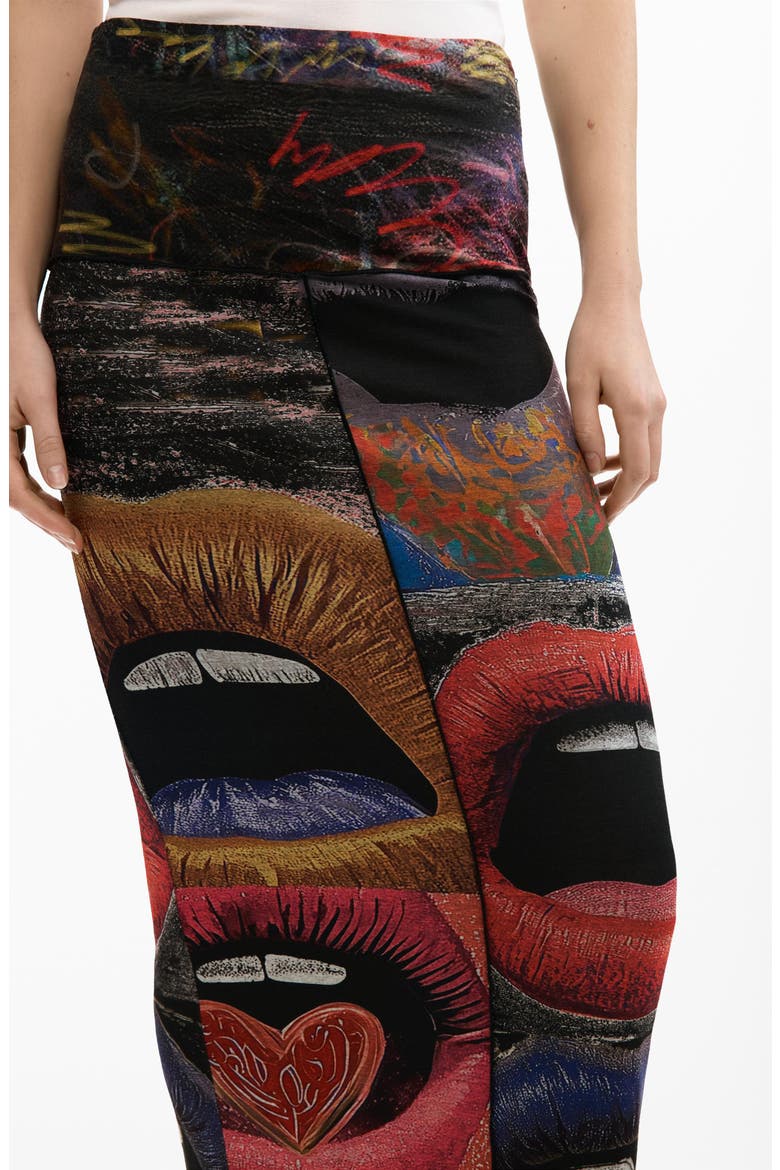 Repeating Print Midi Skirt, Alternate, color, BLACK