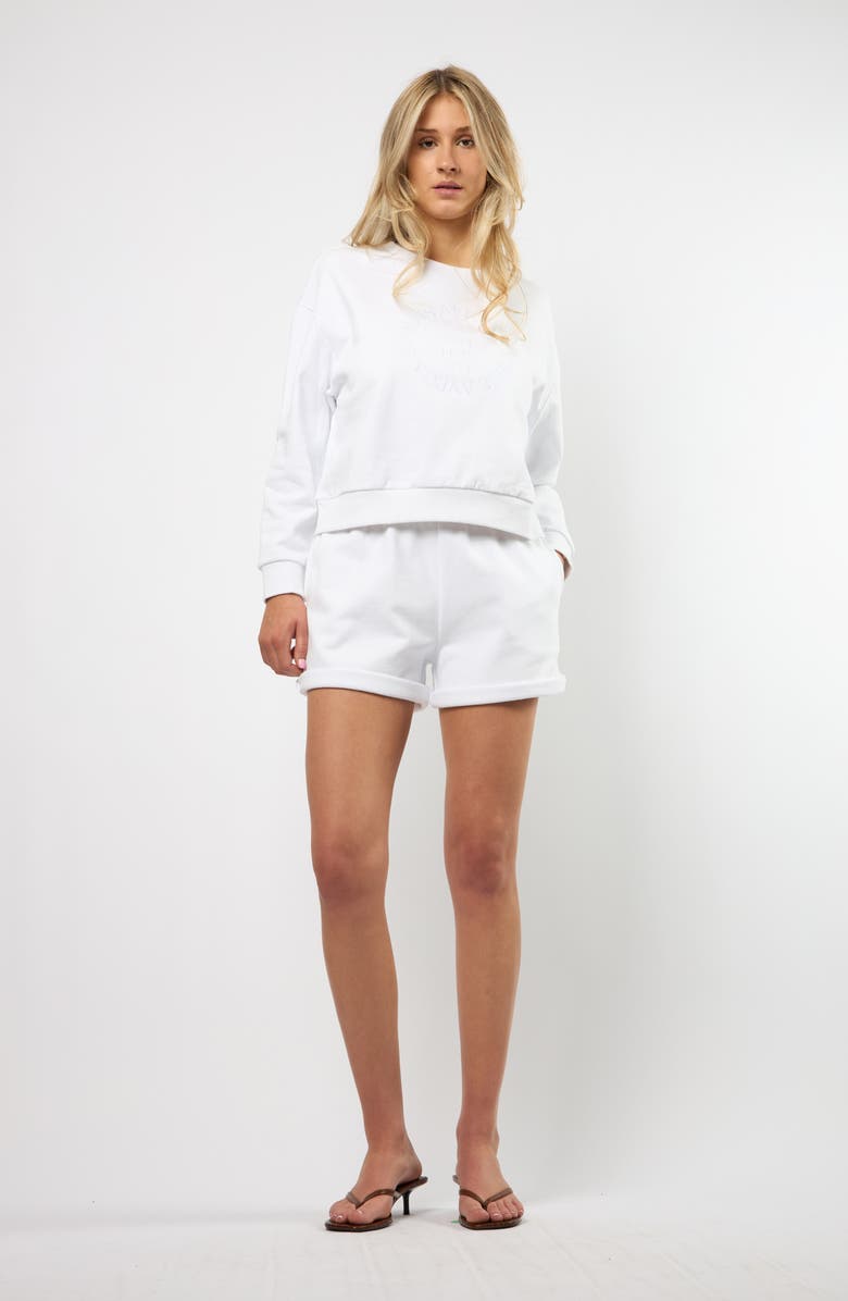 Viens Avec Moi The Lakeside Set Cotton Graphic Sweat Shorts, Alternate, color, White